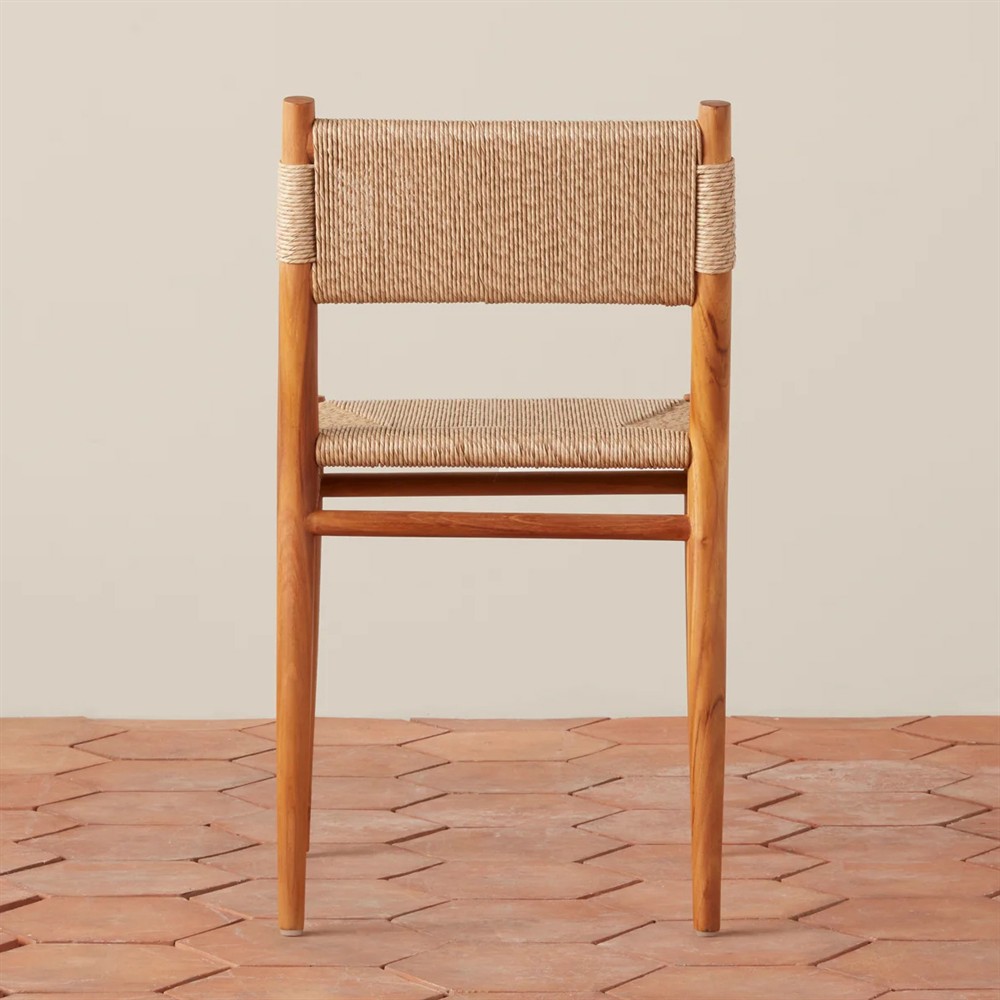 Almira Coastal Beach Natural Teak Woven Outdoor Dining Chair|