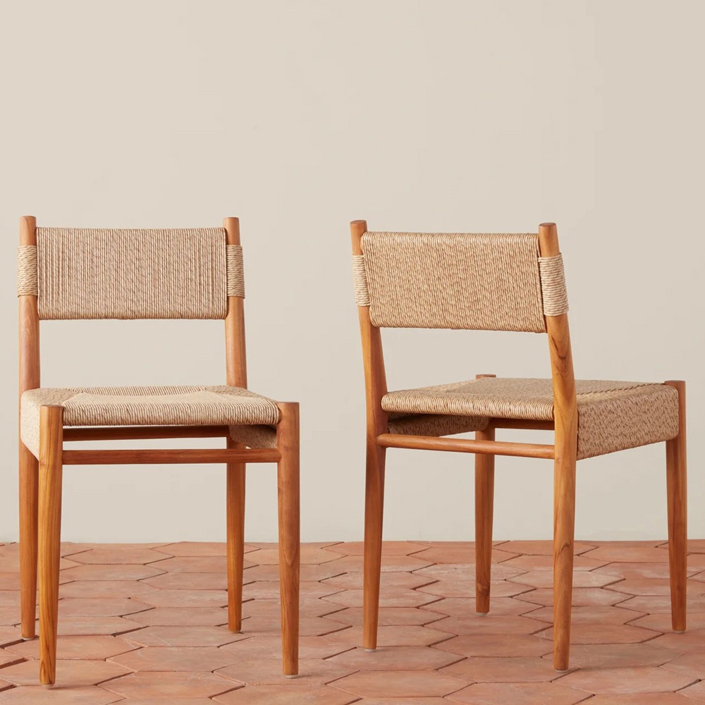 Almira Coastal Beach Natural Teak Woven Outdoor Dining Chair|