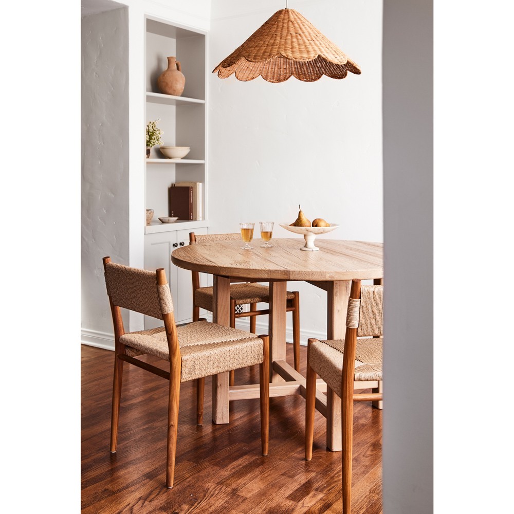 Almira Coastal Beach Natural Teak Woven Outdoor Dining Chair|