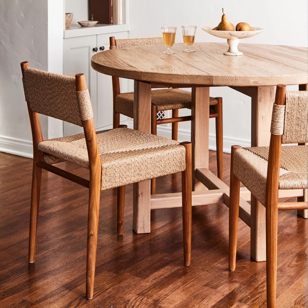 Almira Coastal Beach Natural Teak Woven Outdoor Dining Chair|