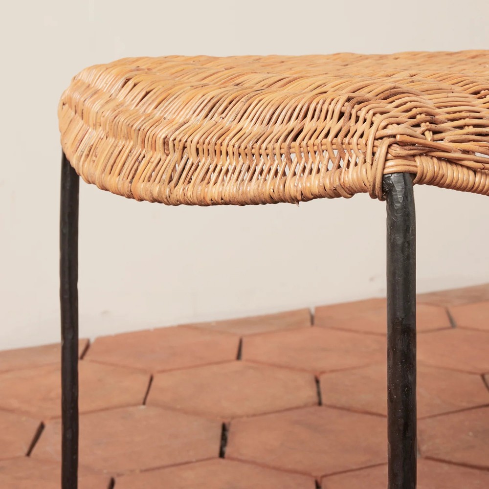 Mirea Coastal Beach Natural Rattan Woven Iron Outdoor Bench|