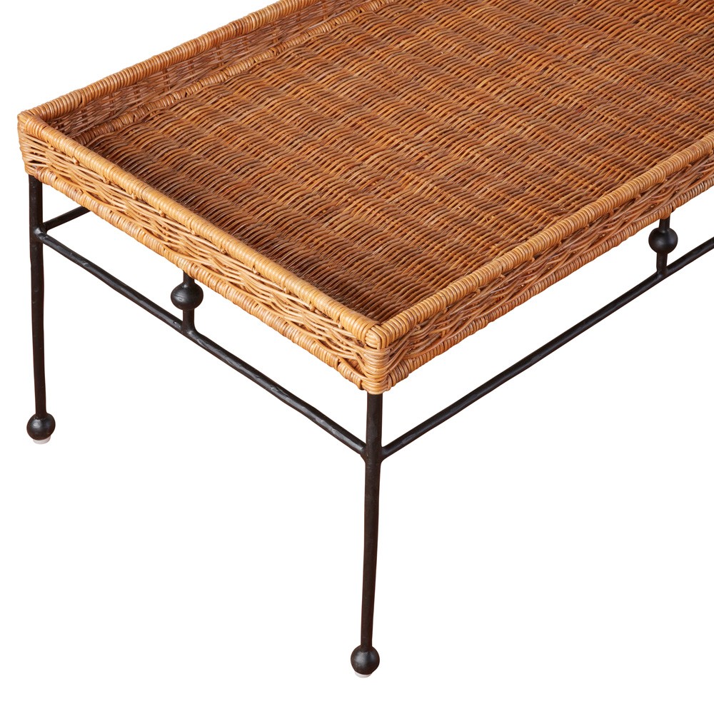 Mirea Coastal Beach Natural Rattan Woven Iron Rectangular Outdoor Coffee Table|