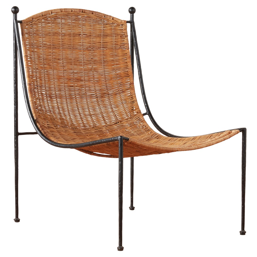 Mirea Coastal Beach Natural Rattan Woven Iron Outdoor Lounge Chair|