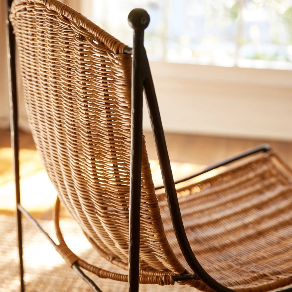 Mirea Coastal Beach Natural Rattan Woven Iron Outdoor Lounge Chair|