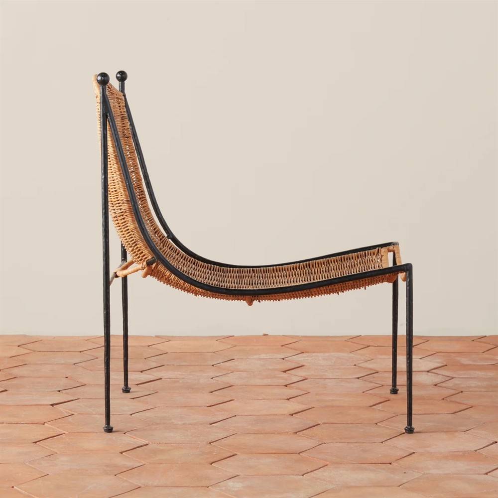 Mirea Coastal Beach Natural Rattan Woven Iron Outdoor Lounge Chair|