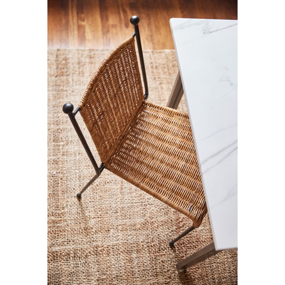 Mirea Coastal Beach Natural Rattan Woven Iron Stackable Outdoor Dining Chair|