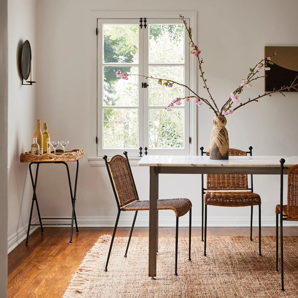 Mirea Coastal Beach Natural Rattan Woven Iron Stackable Outdoor Dining Chair|