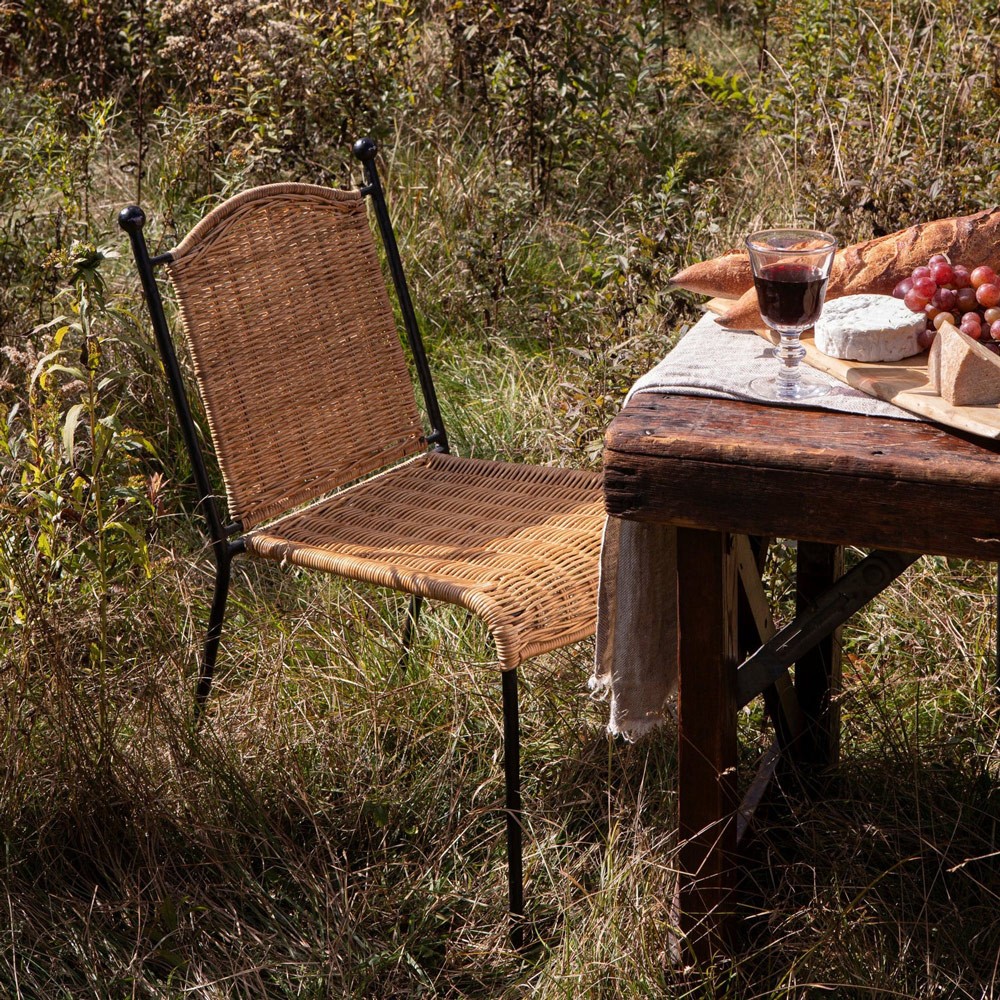 Mirea Coastal Beach Natural Rattan Woven Iron Stackable Outdoor Dining Chair|