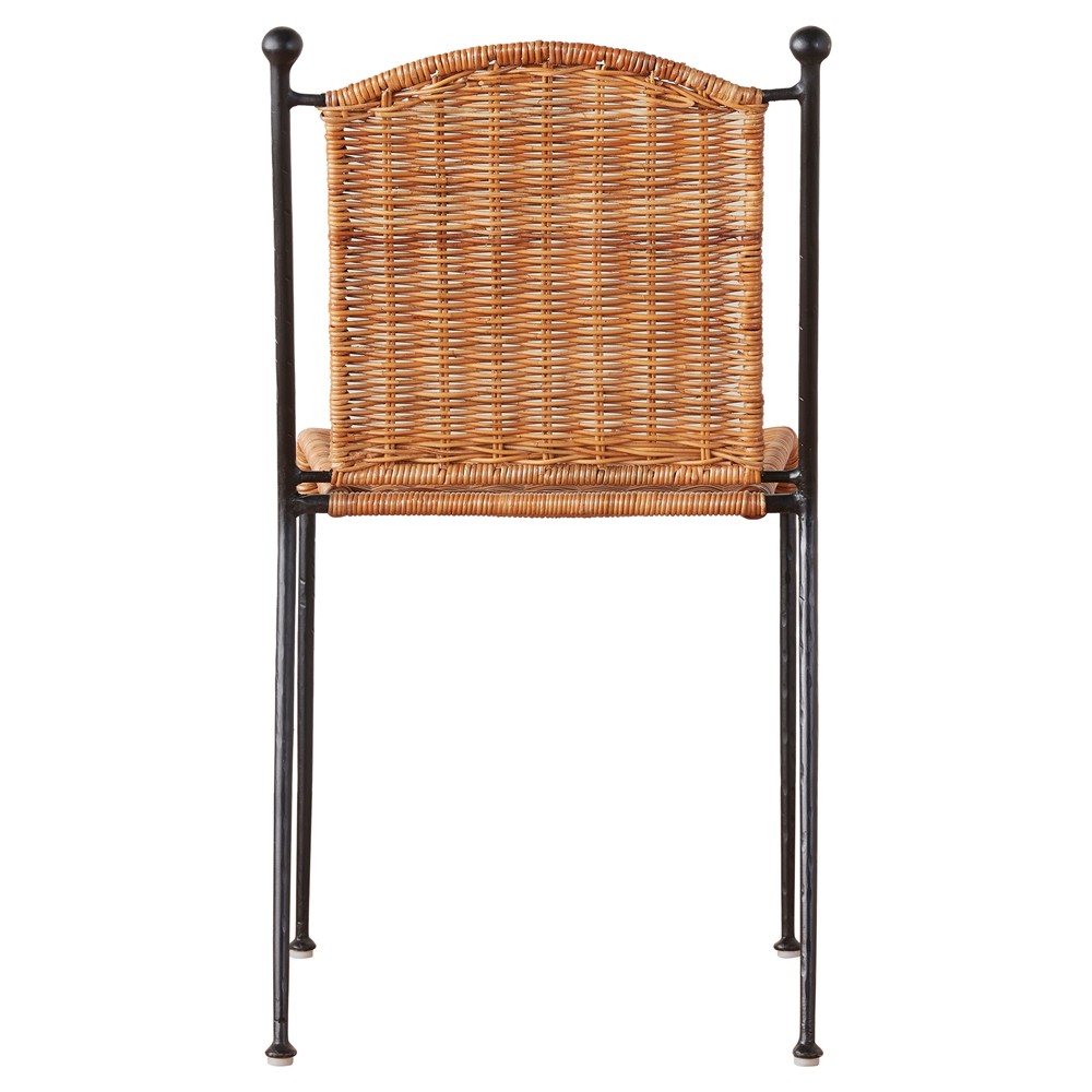 Mirea Coastal Beach Natural Rattan Woven Iron Stackable Outdoor Dining Chair|