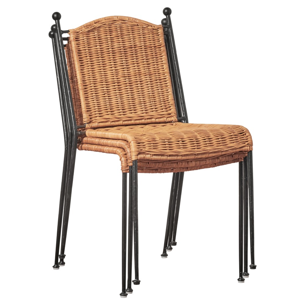 Mirea Coastal Beach Natural Rattan Woven Iron Stackable Outdoor Dining Chair|