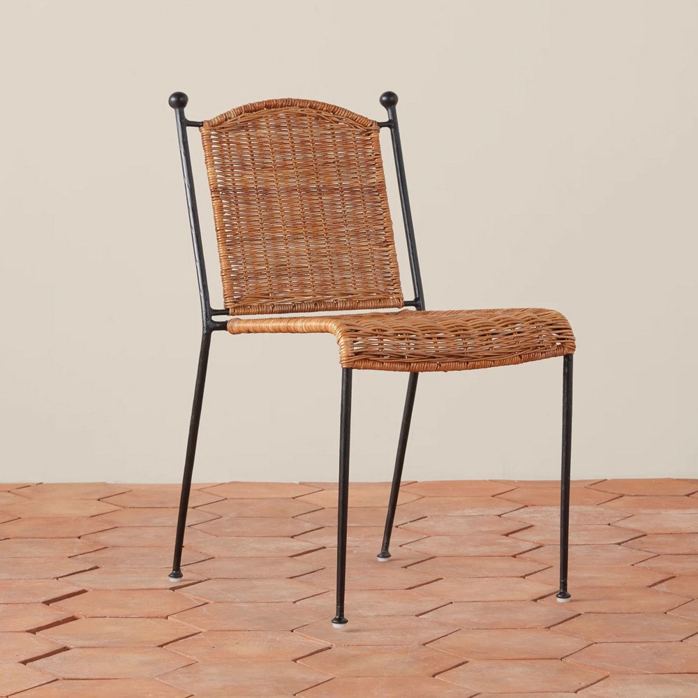 Mirea Coastal Beach Natural Rattan Woven Iron Stackable Outdoor Dining Chair|