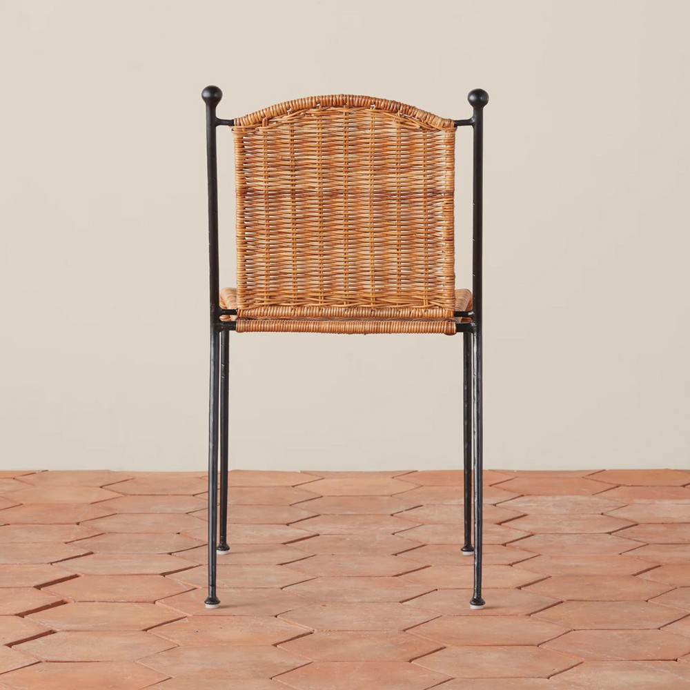 Mirea Coastal Beach Natural Rattan Woven Iron Stackable Outdoor Dining Chair|