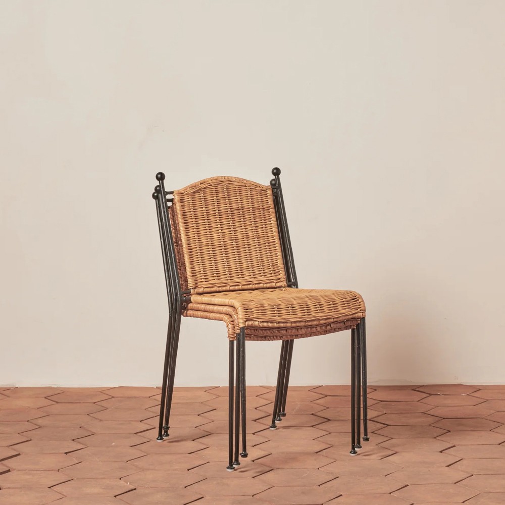 Mirea Coastal Beach Natural Rattan Woven Iron Stackable Outdoor Dining Chair|