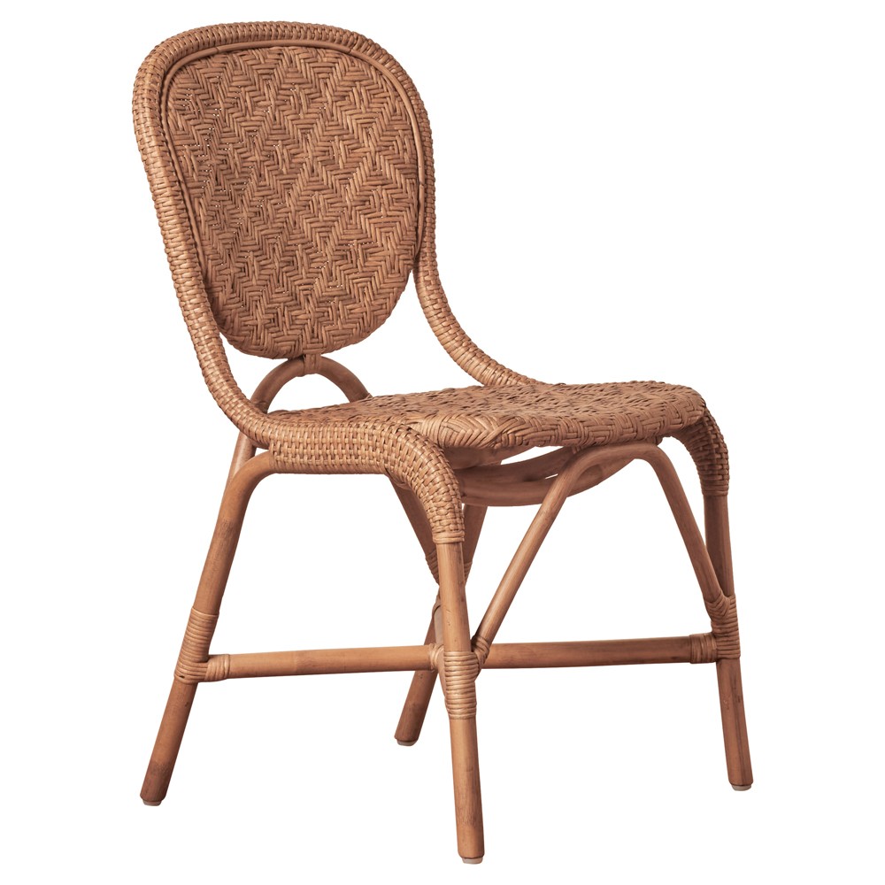 Portia Coastal Beach Brown Rattan Woven Dining Chair | Kathy Kuo Home