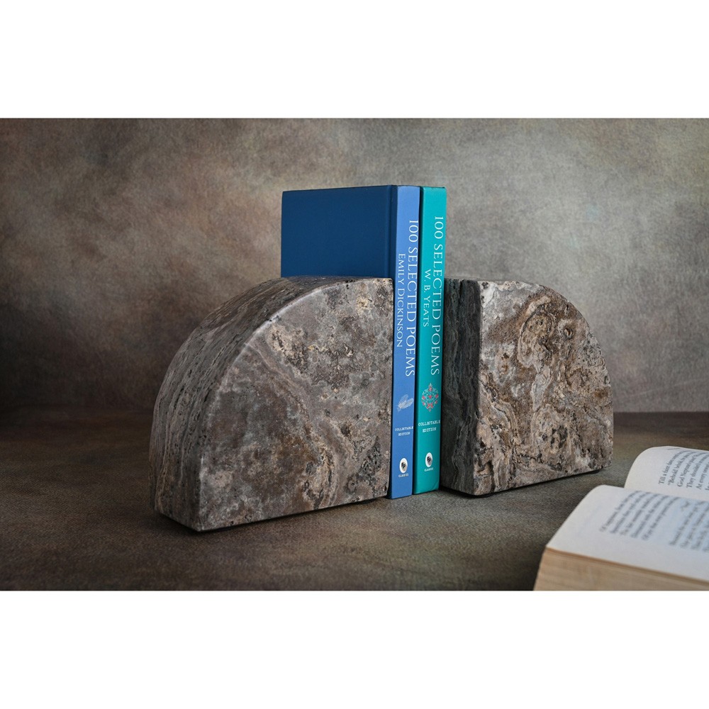 Matthias Modern Classic Grey Travertine Bookends|