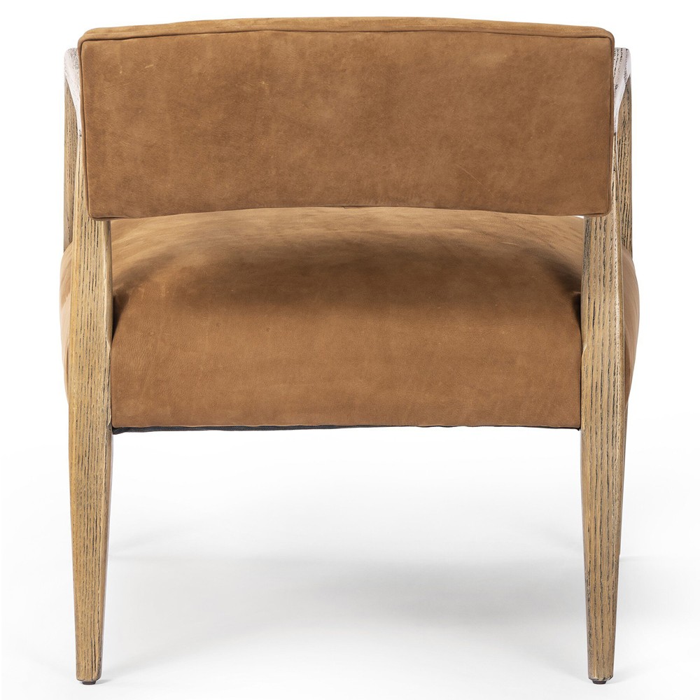Pia Mid Century Modern Nubuck Cognac Leather Natural Oak Arm Chair|