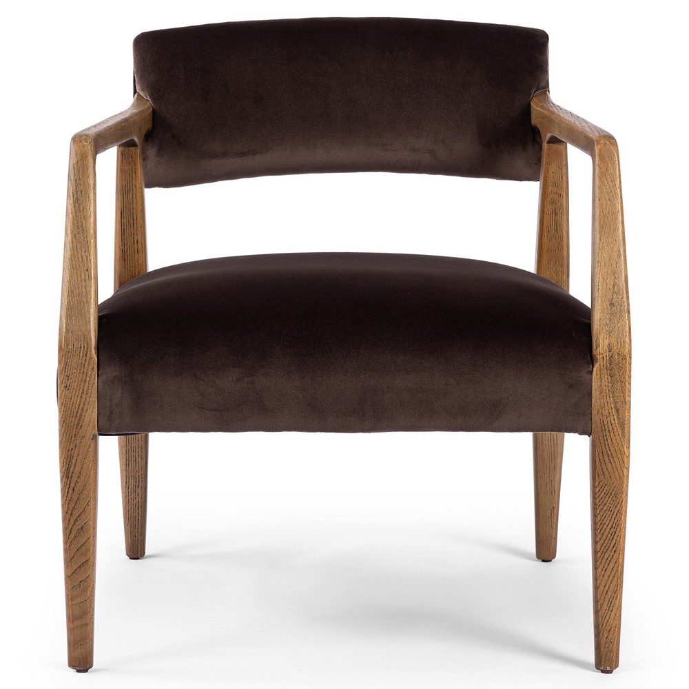 Pia Mid Century Modern Surrey Cocoa Velvet Natural Oak Arm Chair|