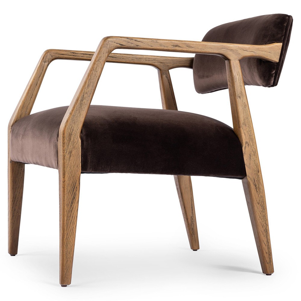 Pia Mid Century Modern Surrey Cocoa Velvet Natural Oak Arm Chair|
