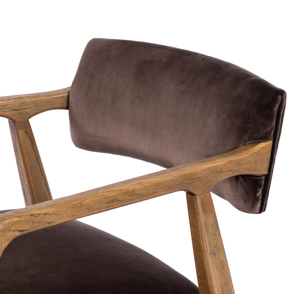 Pia Mid Century Modern Surrey Cocoa Velvet Natural Oak Arm Chair|