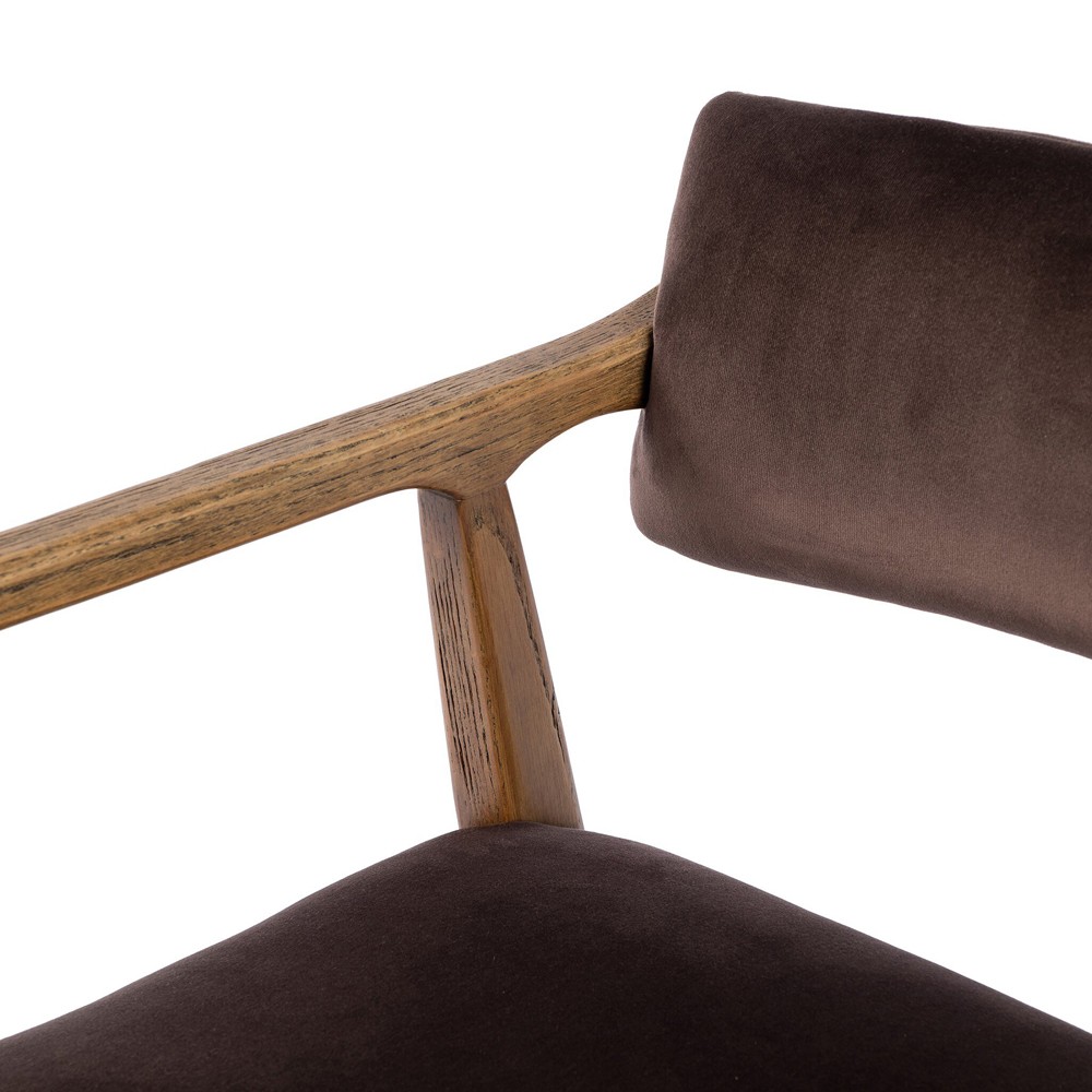 Pia Mid Century Modern Surrey Cocoa Velvet Natural Oak Arm Chair|