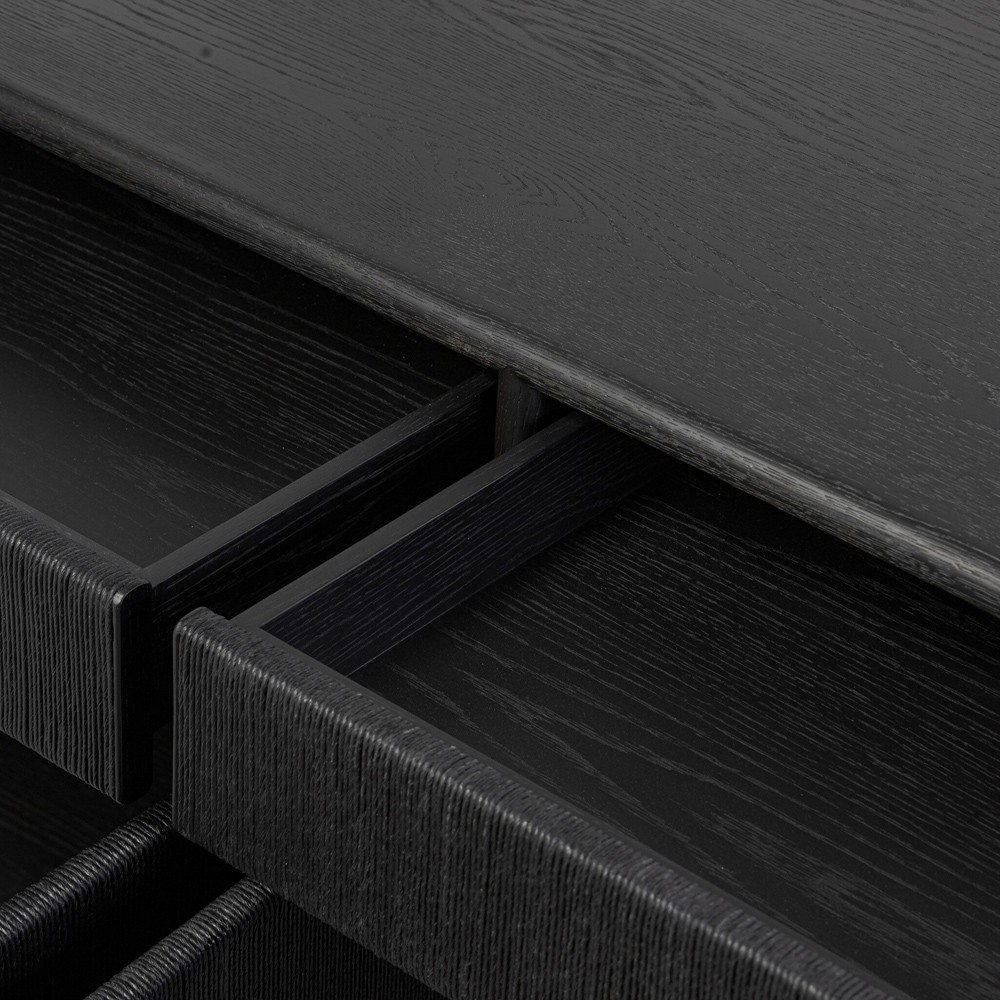 Rosal Modern Classic Black Oak Woven Rush Sideboard|