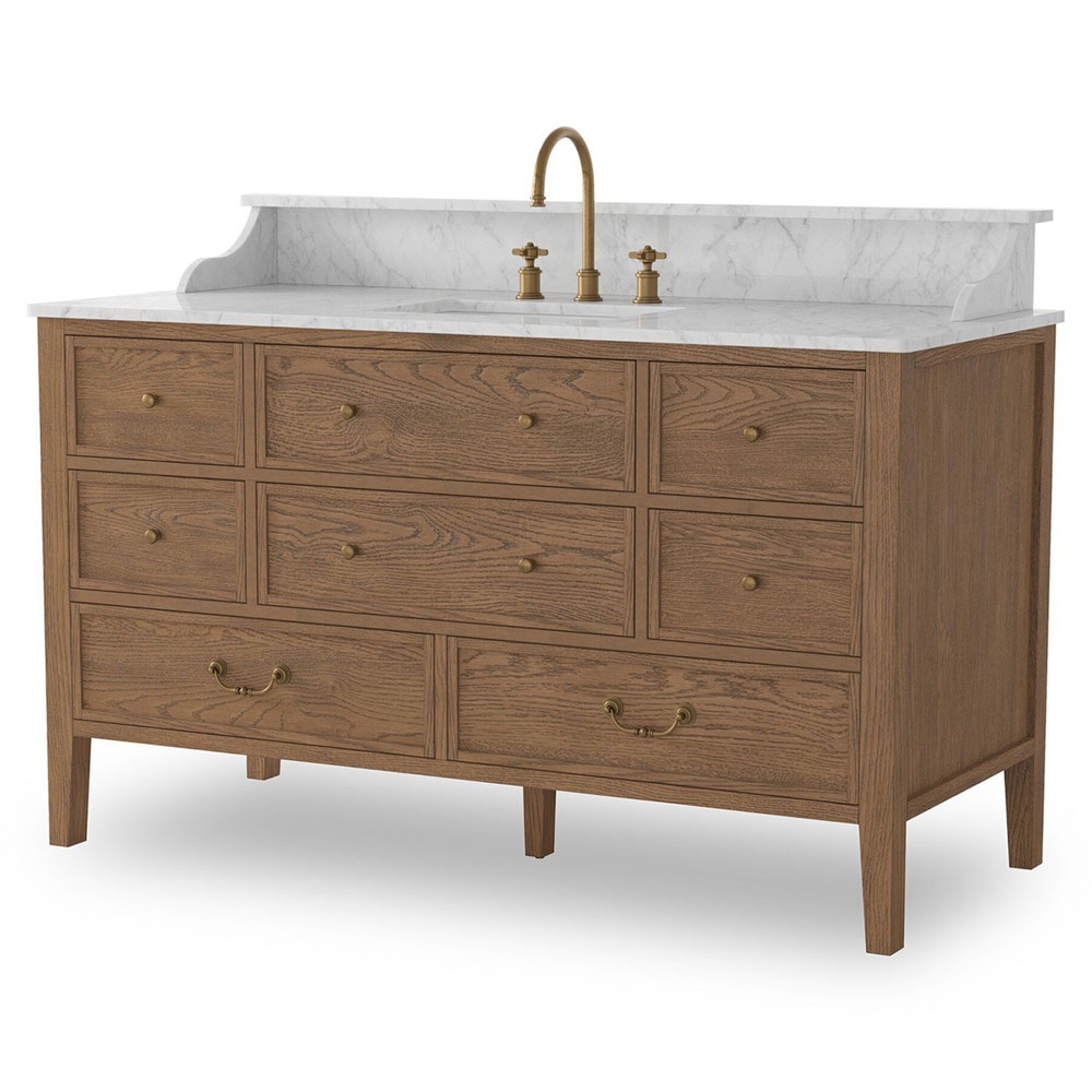 Elliston Satin Worn Oak Single Wide Vanity | Kathy Kuo Home