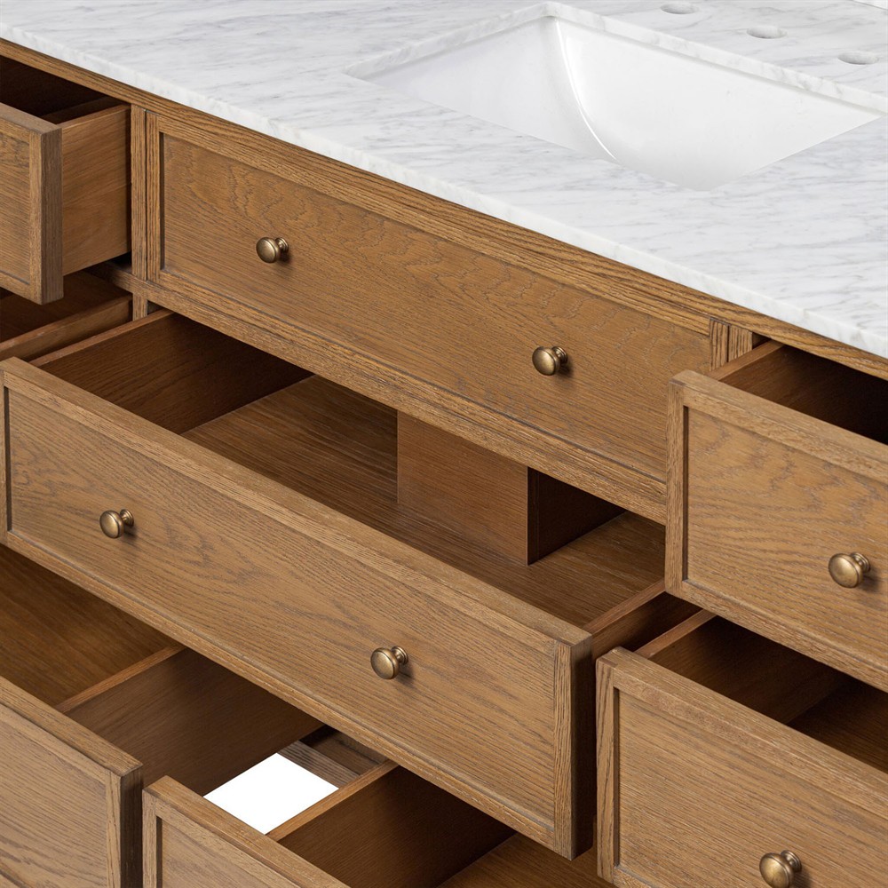 Elliston Satin Worn Oak Single Wide Vanity | Kathy Kuo Home