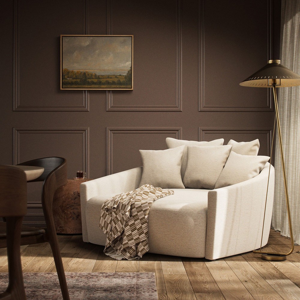 Louisa Modern Classic Crypton Nomad Snow Round Sofa - 62"|