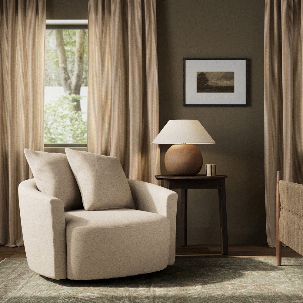 Louisa Modern Classic Crypton Nomad Snow Swivel Barrel Chair|