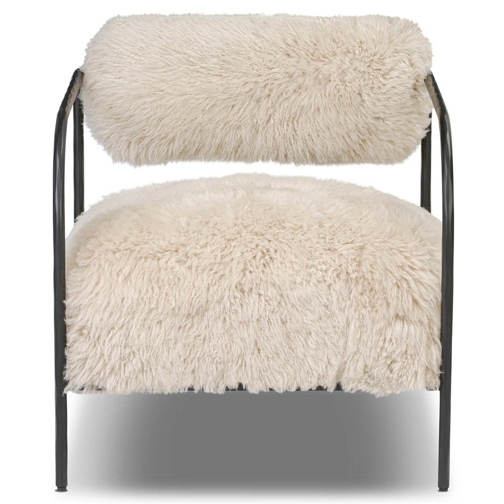 Fenn Modern Classic Champagne Fur Black Iron Arm Chair|