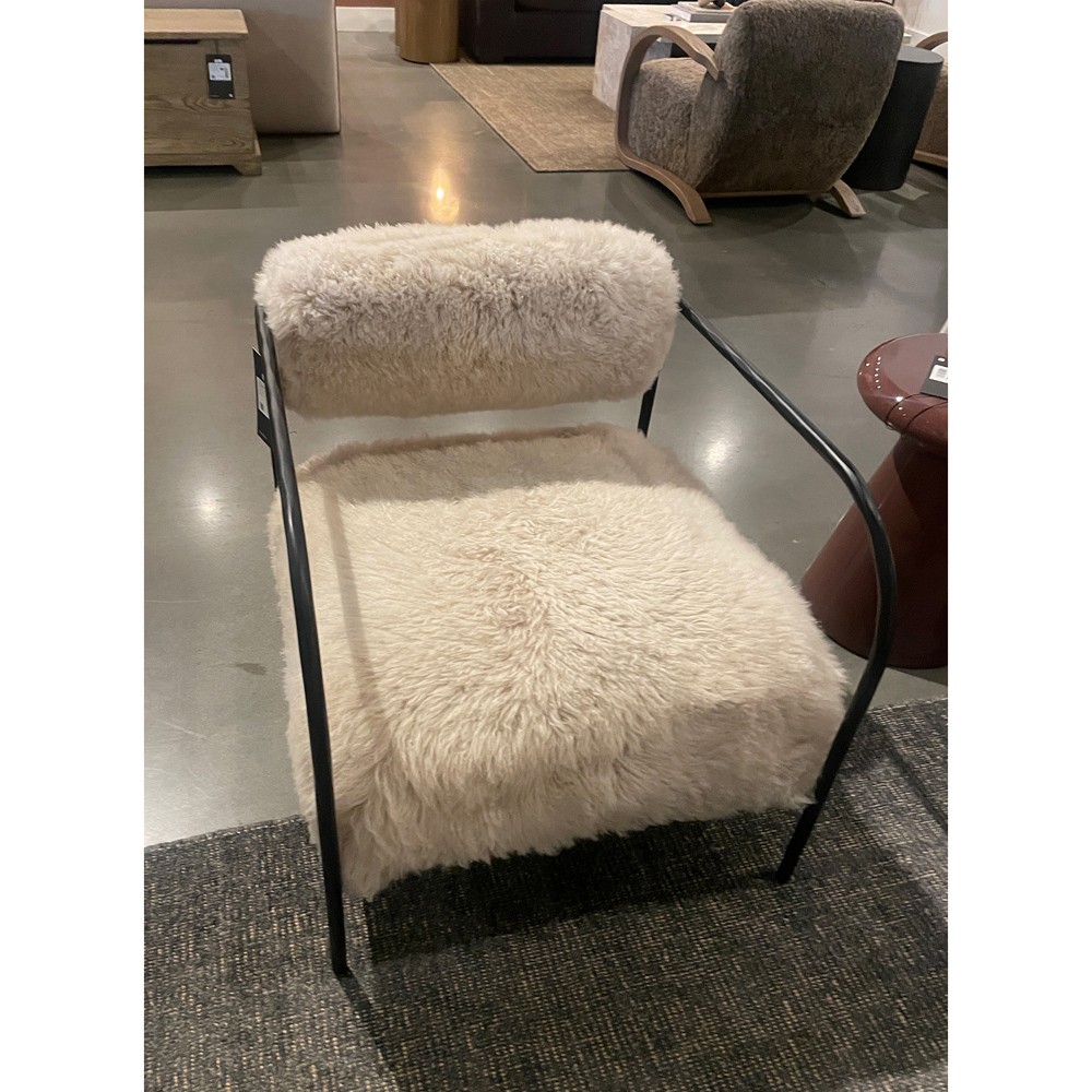 Fenn Modern Classic Champagne Fur Black Iron Arm Chair|