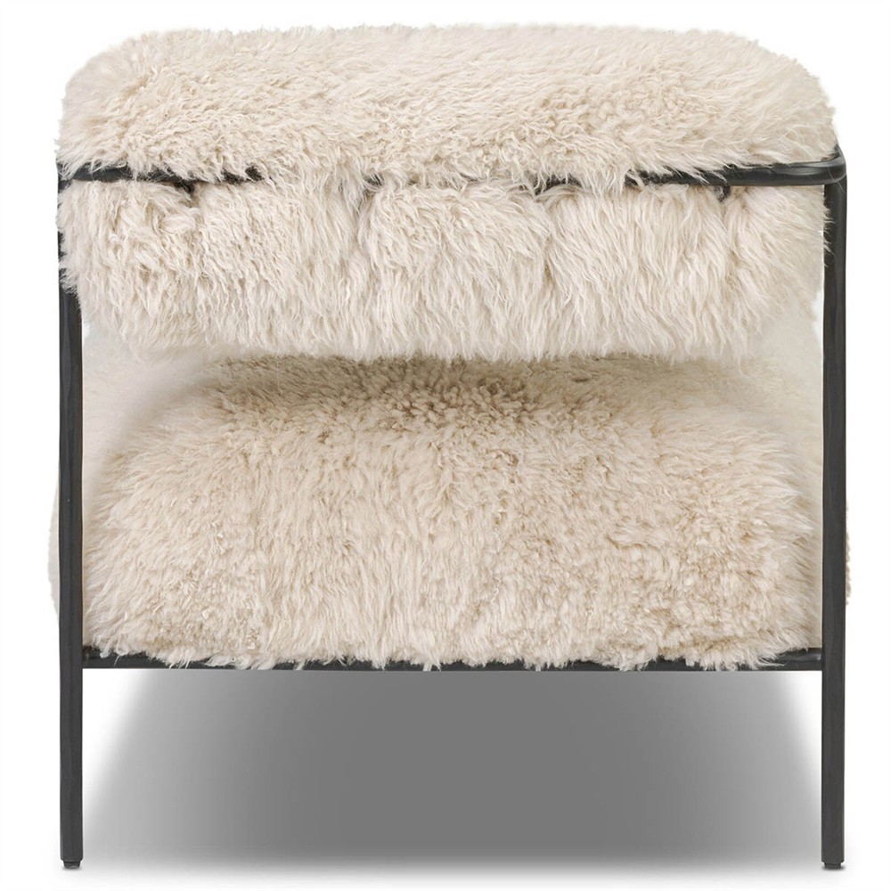Fenn Modern Classic Champagne Fur Black Iron Arm Chair|