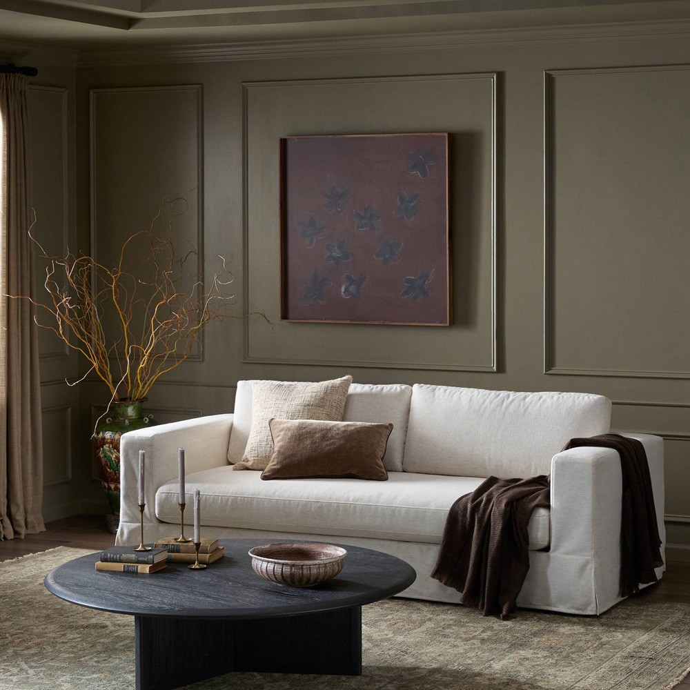 Tovana Modern Classic Crypton Nomad Snow Slipcovered Sofa - 95