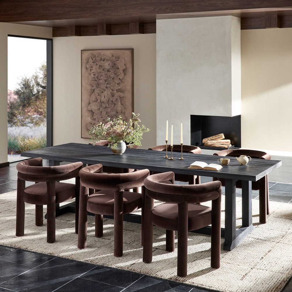 Holland Rustic Black Pine Wood Rectangular Dining Table - 110
