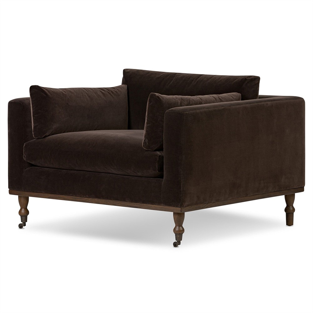 Harlin Updated Traditional Surrey Cocoa Velvet Chair and a Half|