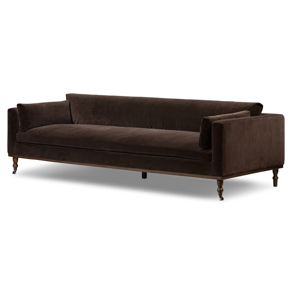 Harlin Updated Traditional Surrey Cocoa Velvet Sofa - 96"|