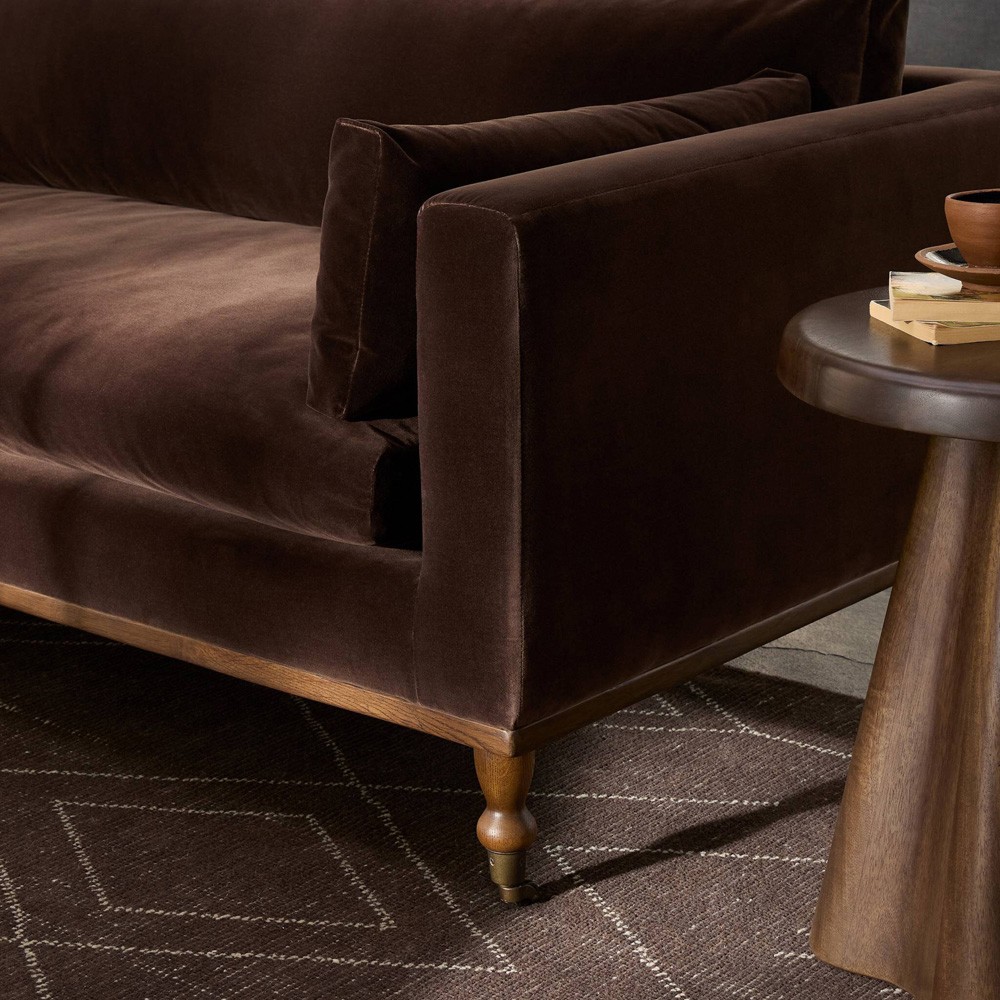 Harlin Updated Traditional Surrey Cocoa Velvet Sofa - 96"|