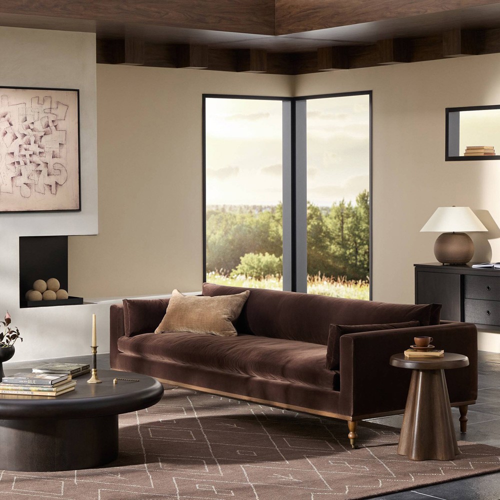 Harlin Updated Traditional Surrey Cocoa Velvet Sofa - 96"|