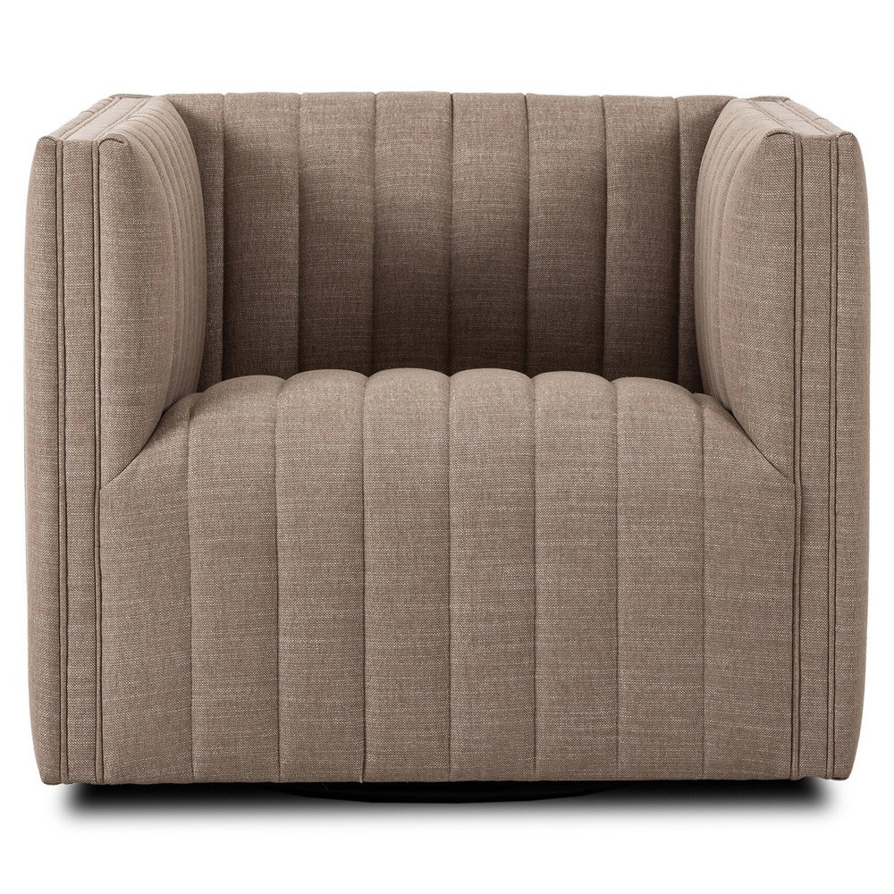 Leo Mid Century Modern Crypton Nomad Taupe Tufted Swivel Chair|