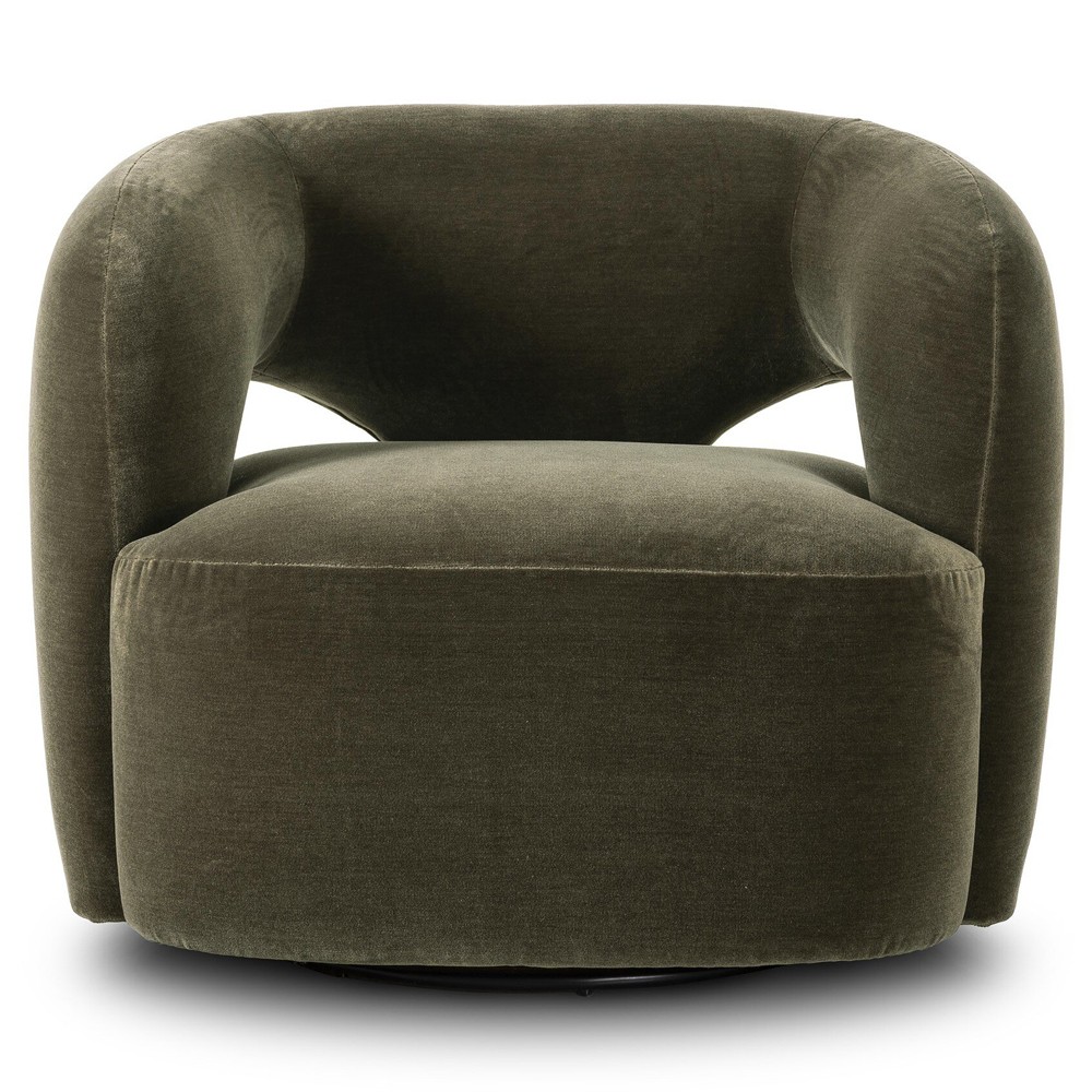 Mazie Modern Classic Monte Olive Velvet Swivel Chair|