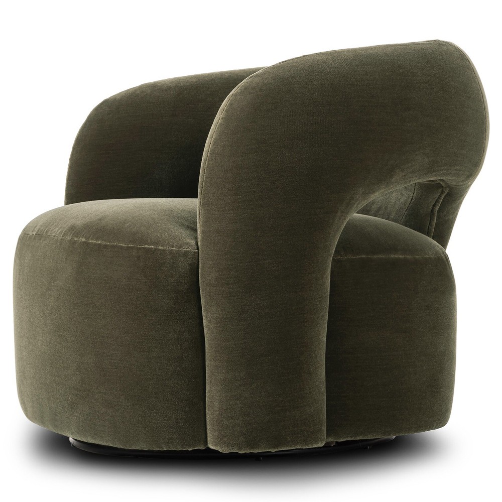 Mazie Modern Classic Monte Olive Velvet Swivel Chair|