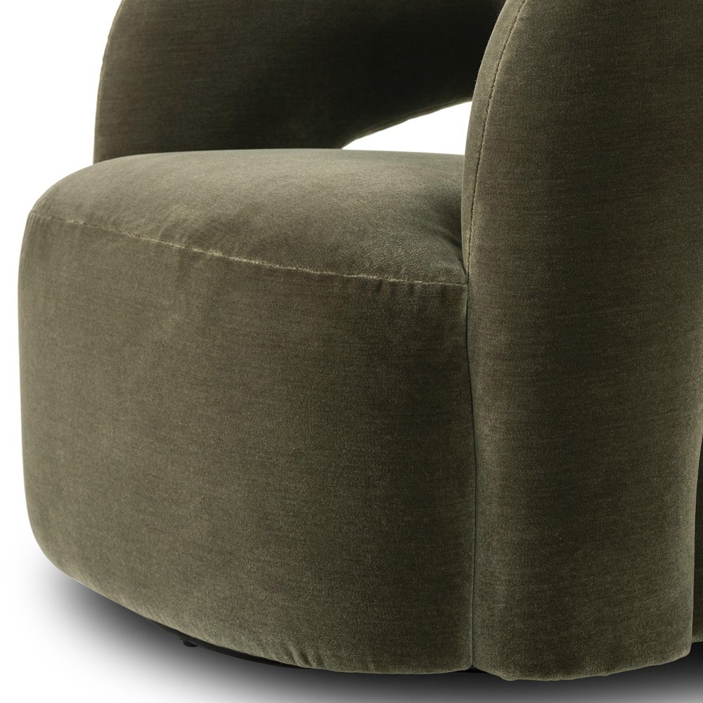 Mazie Modern Classic Monte Olive Velvet Swivel Chair|