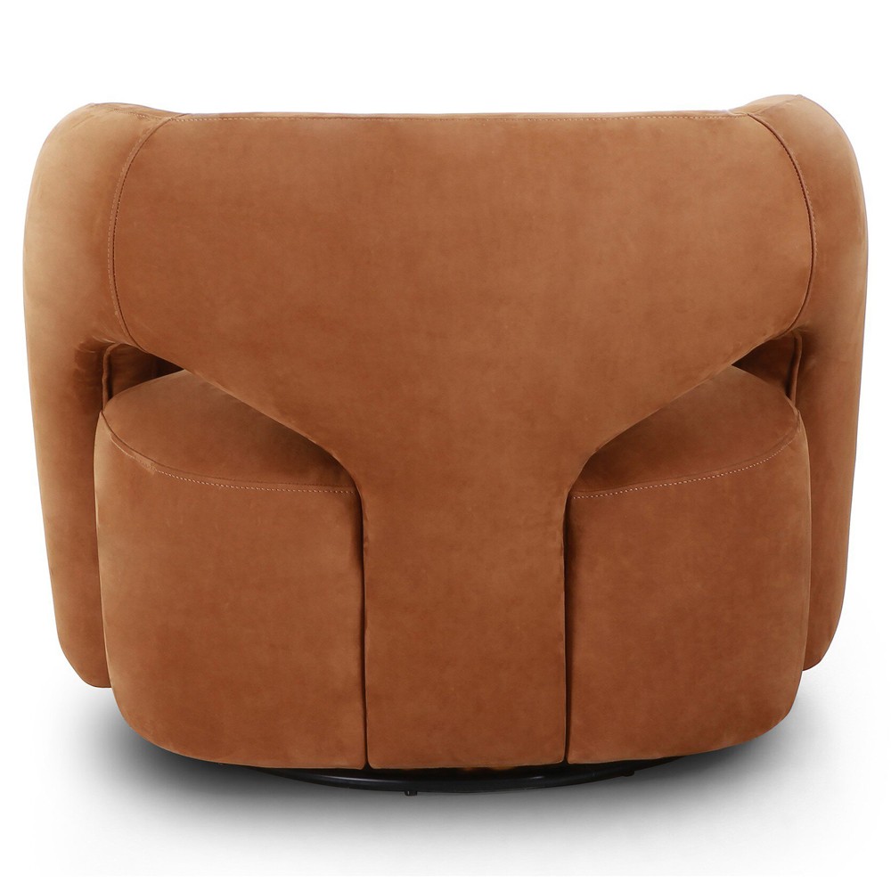 Mazie Modern Classic Nubuck Cognac Leather Velvet Swivel Chair|