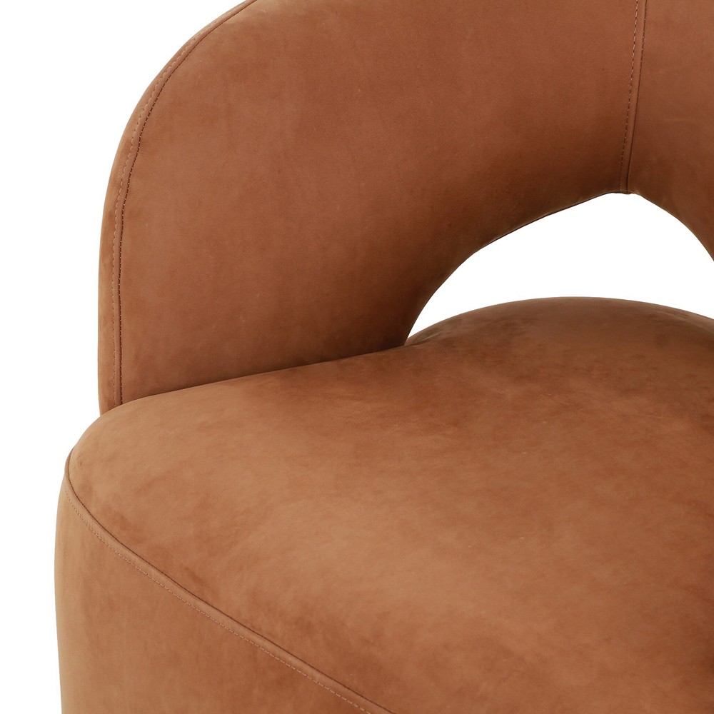 Mazie Modern Classic Nubuck Cognac Leather Velvet Swivel Chair|