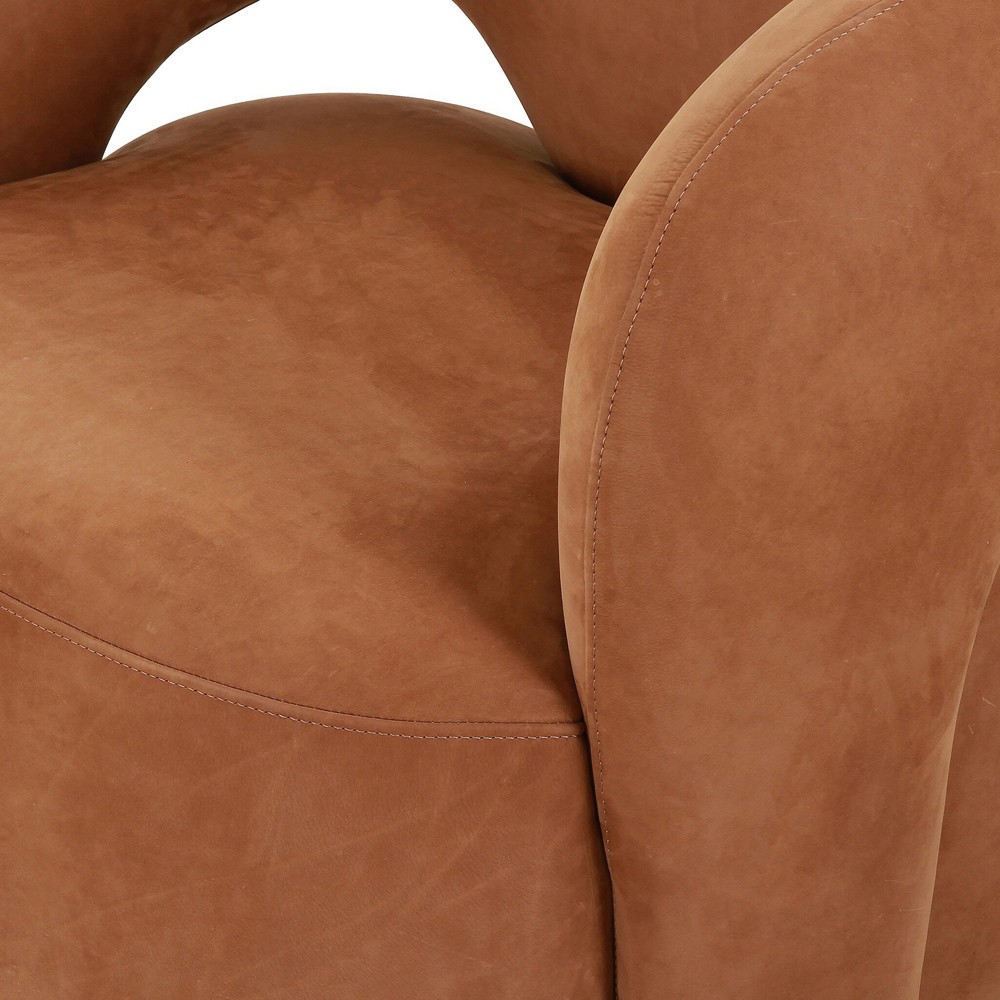 Mazie Modern Classic Nubuck Cognac Leather Velvet Swivel Chair|