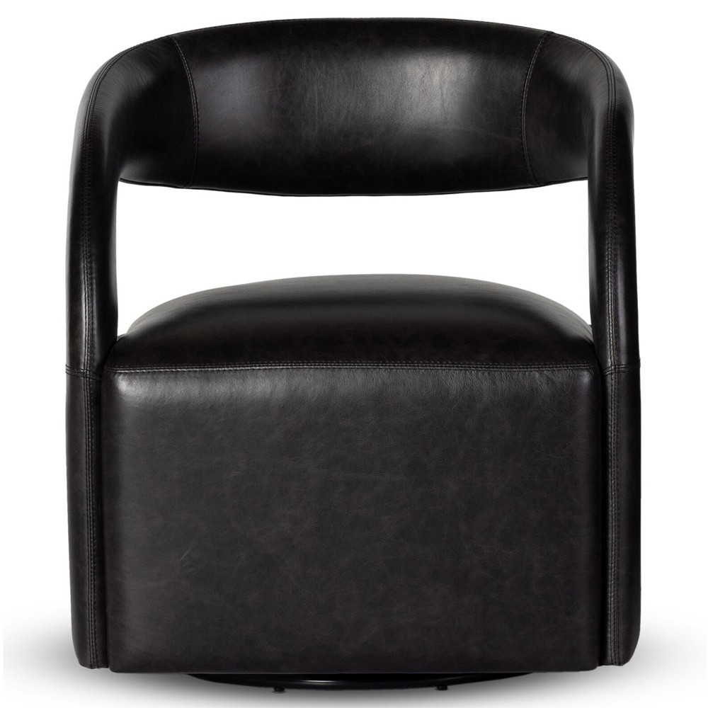 Alexander Modern Classic Sonoma Black Leather Swivel Barrel Chair|
