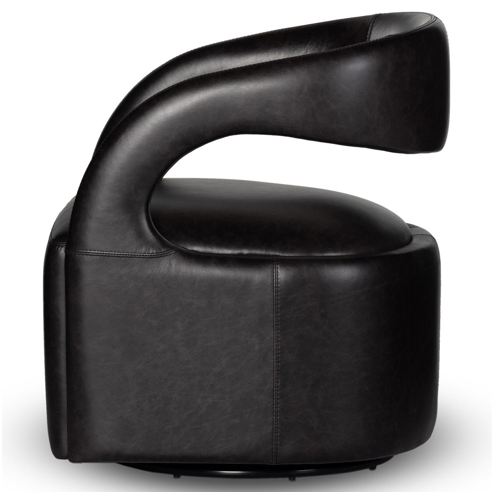 Alexander Modern Classic Sonoma Black Leather Swivel Barrel Chair|