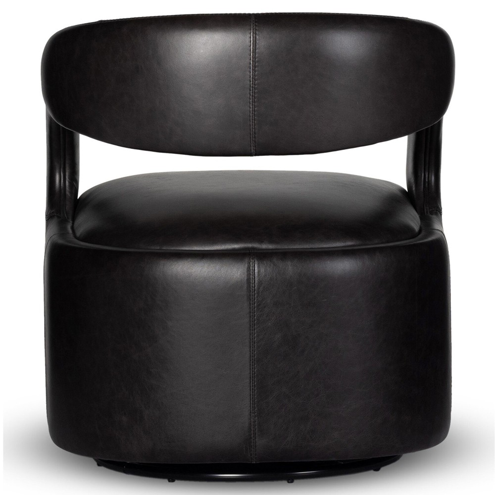 Alexander Modern Classic Sonoma Black Leather Swivel Barrel Chair|