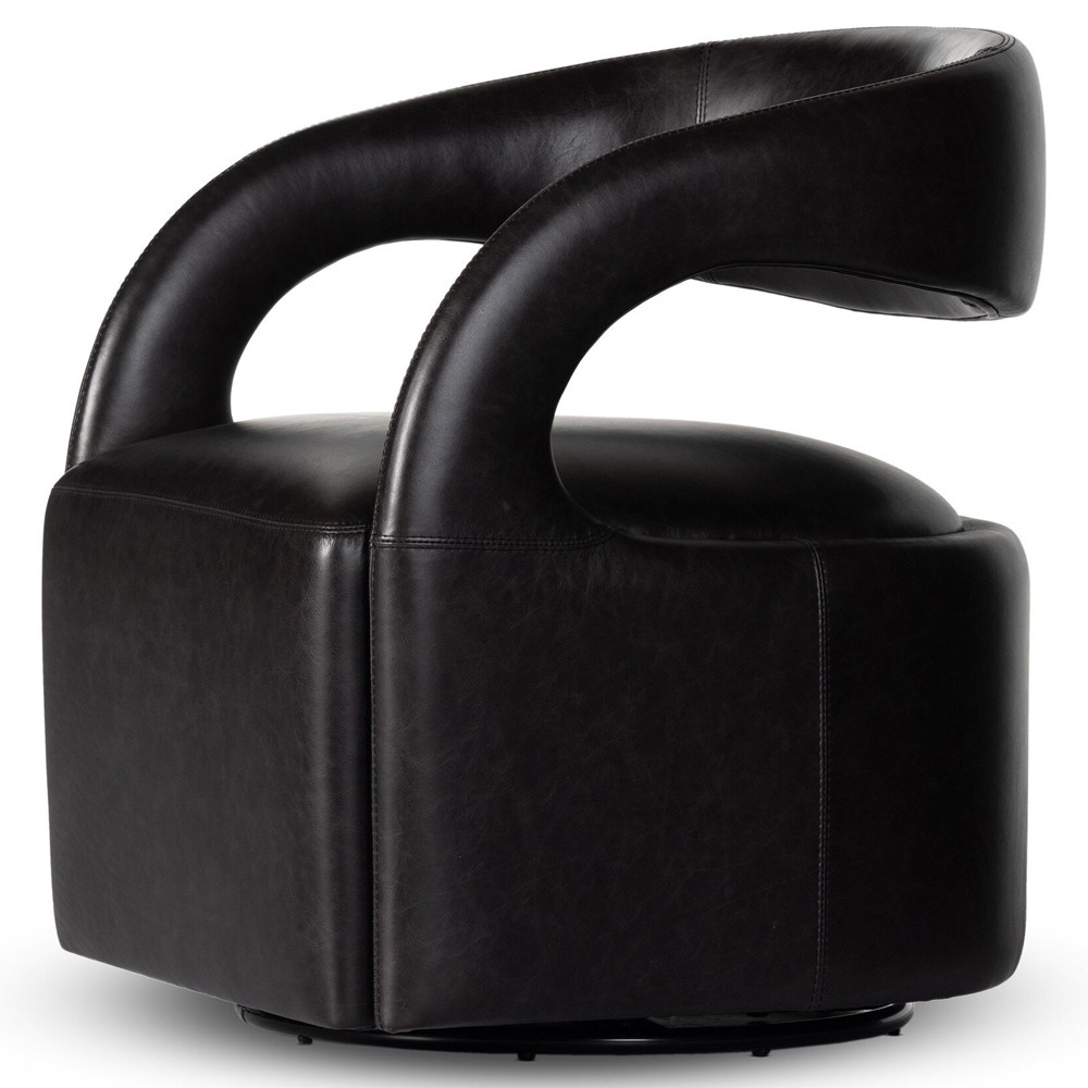Alexander Modern Classic Sonoma Black Leather Swivel Barrel Chair|