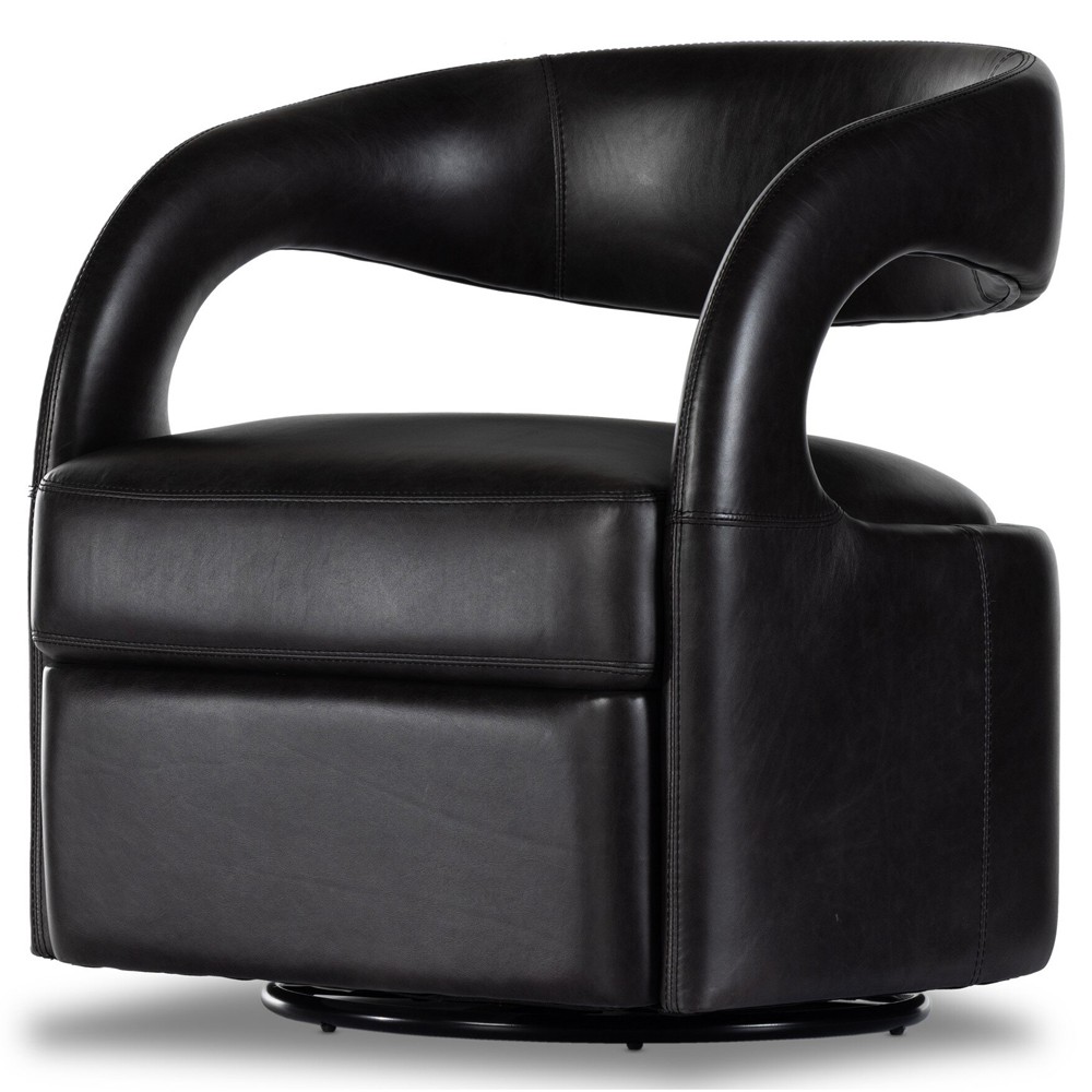Alexander Modern Classic Sonoma Black Leather Swivel Barrel Chair|